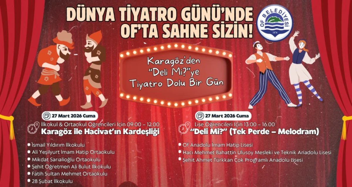 Of&rsquo;ta &Ouml;ğrenciler 27 Mart D&uuml;nya Tiyatro G&uuml;n&uuml;&rsquo;nde Sanatla Buluşacak