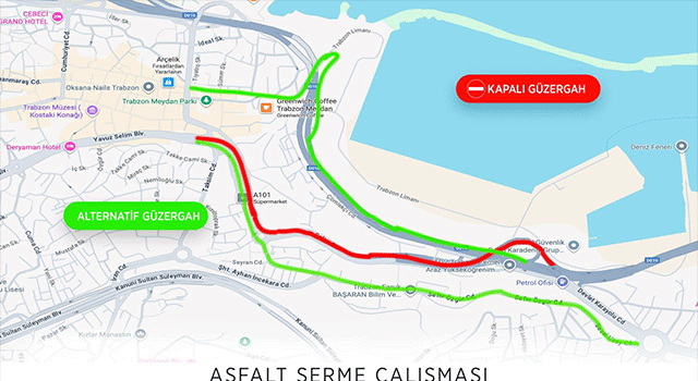 Trabzon B&uuml;y&uuml;kşehir Belediyesi, Esentepe Arafilboyu yolunda yapılacak asfalt &ccedil;alışmaları nedeniyle s&uuml;r&uuml;c&uuml;leri gece trafiği konusunda uyardı