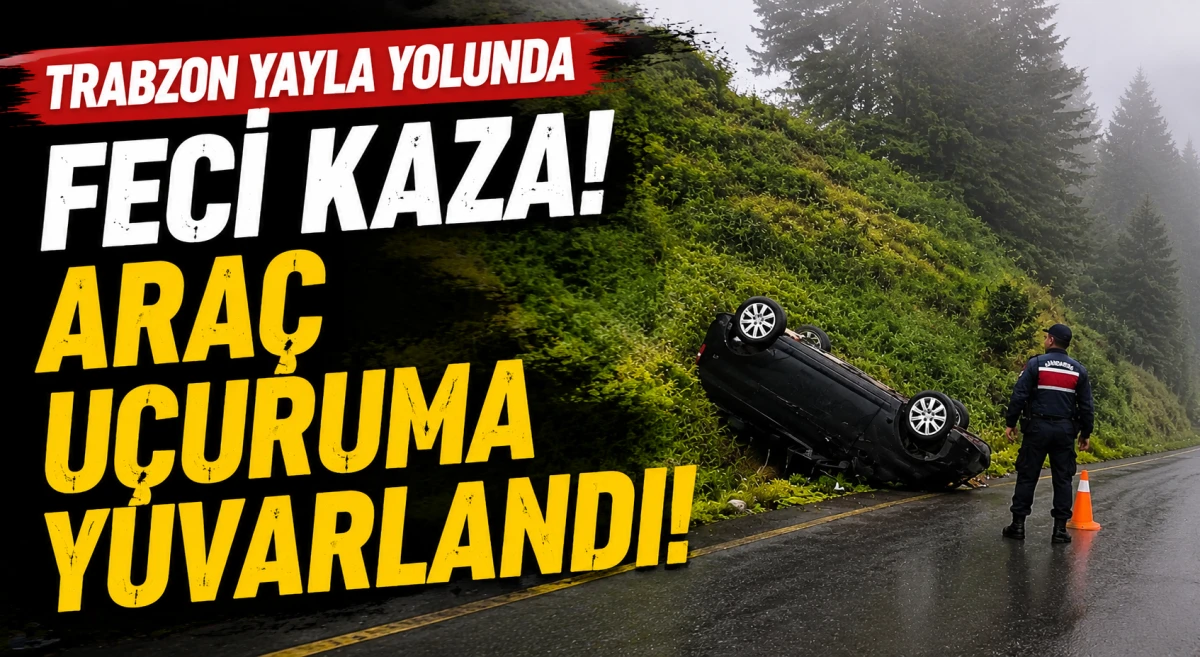 Trabzon'da Yayla Yolunda Korkutan Kaza! Ara&ccedil; U&ccedil;uruma Yuvarlandı